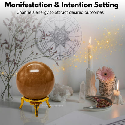 Amazing Gemstone Peach Moonstone Crystal Ball with Stand - 2 Inches Crystal Sphere Meditation Balls for Witchcraft and Decorative Balls