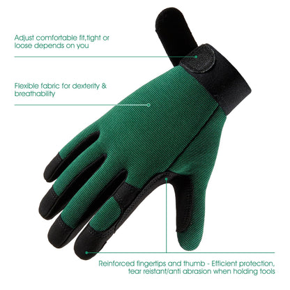 COOLJOB Thorn Proof Garden Gloves with Touchscreen Fingers for Men, Rose Pruning Work Gloves with Palm Cushion for Gardener, Farmer and Landscaper (Green 1 Pair XL)