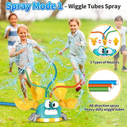 Water Sprinkler for Kids, 2-in-1 Crab Sprinkler with 3 Spray Patterns & 4 Bean Bags for Toss Game, Attaches to Garden Hose, Summer Backyard Lawn Outdoor Water Toy for Boys & Girls Ages 3–8