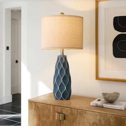 27.5" Ceramic Table Lamps for Living Room Bedroom Lamps Set of 2 Modern Boho Bedside Lamps Night Stands Farmhouse Vintage Large Nightstand Lamp Reading Light Home Office Dorm Desk Deco Gifts, Blue