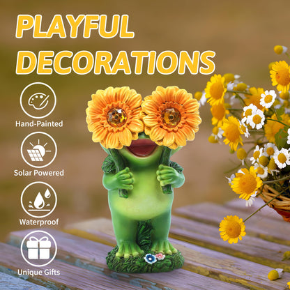 CFFOWNUG Outdoor Frog Garden Statue: Yard Decoration with Solar Light Funny Frog Sunflower Gifts for Women Mother's Day Housewarming Gift