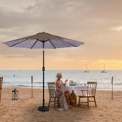 Backyard Expressions 9 Ft Patio Umbrella with Push Button Tilt and Crank System - UV Resistant Polyester Fabric, Market Umbrella with 8 Sturdy Ribs - Tan Double Sided