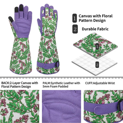 MSUPSAV Durable Gardening Garden Gloves,Long Puncture Resistance Rose Cactus Gauntlet Work Glove,Gifts for Women,Medium,Purple