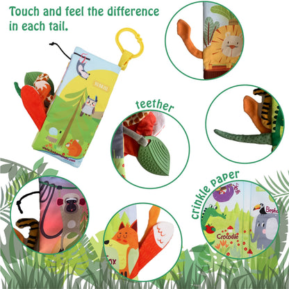 bebe mondo Jungle Baby Stroller Toys,Baby Books 0-6 Months,Touch and Feel Crinkle Cloth Books for Babies Infant Newborn Toys 0-3-6-12-18 Months, Interactive,Shower Gifts for Boys Girls