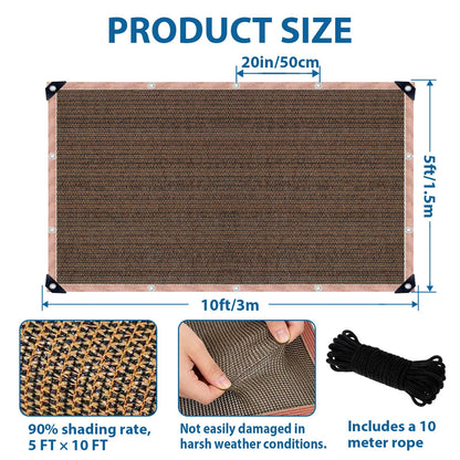 LCYFBE 90% Sun Shade Cloth with Grommets, 5 x 10 FT Pergola Shade Cover Canopy, Mesh Tarp Sun Screens for Patio, Outdoor, Garden, Backyard, Mocha