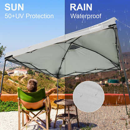 KAMPKEEPER Replacement Top Pop Up Canopy Tent Cover Roof with Air Vent and Adjustable Elastic Strap, Polyester UV Waterproof for Outdoor Garden Patio Sun Shade(Top Only) (Light Gray, 10x10FT)