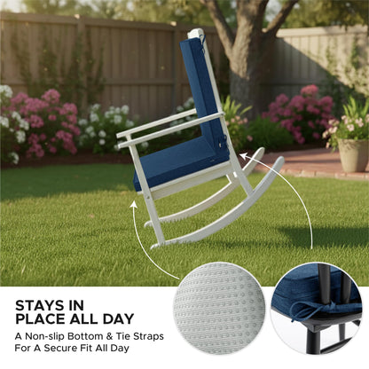 Fitfree Outdoor Chair Cushions 20x20, Water-Resistant & Fade-Resistant, Patio Furniture Lawn Dining Chair Seat Replacement with High Back, Ties Zipper, Removable Cover, Set of 4, Navy Blue