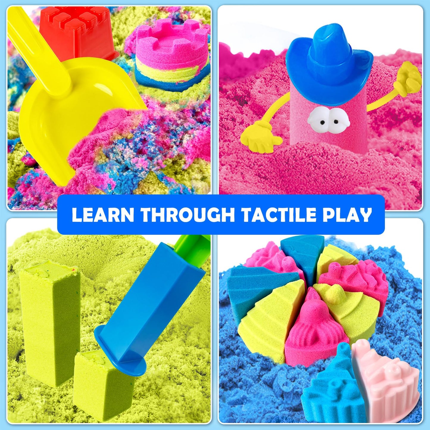 ESSENSON Sensory Bin - 52 PCS Play Sand Kit with 3lbs Magical Sand, Beach Toys Castle Molds Sand Molds, Sensory Toy Sandbox, Kids Gifts for Girls and Boys