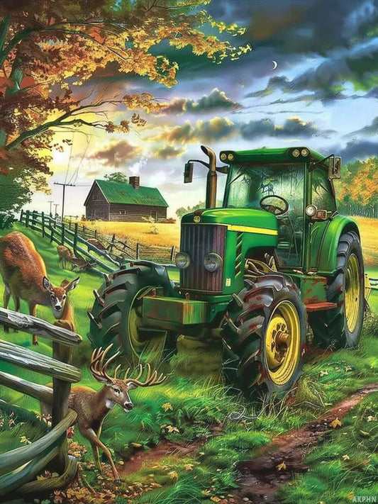 Tractor Deer Diamond Painting Kits for Adults, DIY 5D Vehicle Diamond Art Full Drill for Adult, for Beginner Home Wall Decor Gift 12x16in/30x40cm