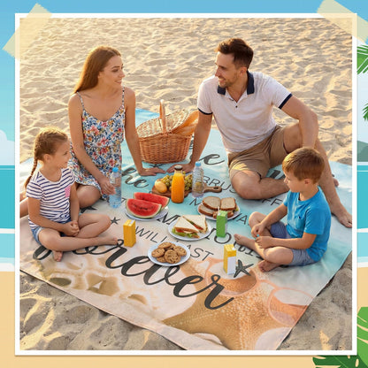 Boao Ocean Theme Beach Blanket Waterproof Sandproof Extra Large Mat 6.56 x 6.89 ft Lightweight Portable for Outdoor Trip Camping with Stakes Storage Bag 1-4 Family Friend Vacation Starfish Sea Shell