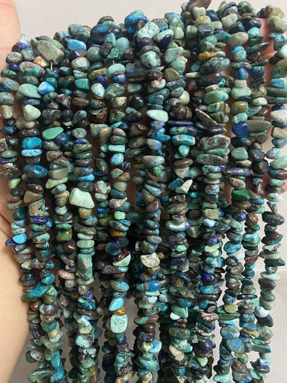 PLTbeads 7-8mm Natural Azurite Fynchenite Gemstone Chips Beads Healing Crystals Waist Bracelets Necklace Kit Irregular Stone DIY Crafts Design Jewelry Making