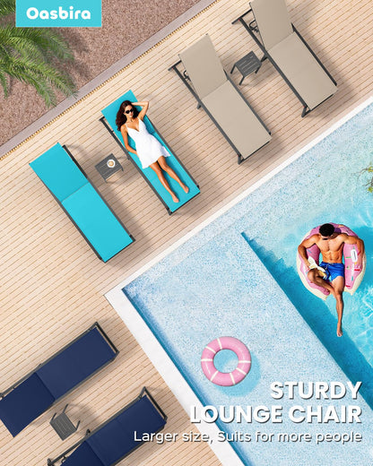 Oasbira Aluminum Chaise Lounge Chair Outdoor, Foldable & Assembly Free Patio Pool Lounge Chairs 5-Position Recliner for Outside Poolside, Fully Grounded Legs Sun Lounger for Beach, Yard, Lake Blue