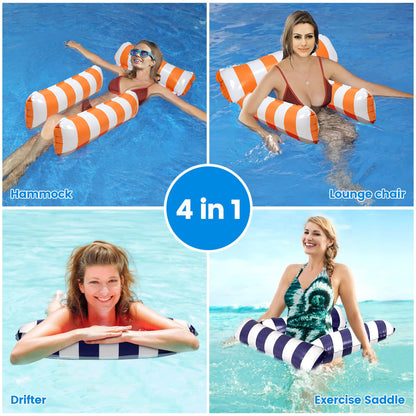 2 Pack Inflatable Pool Floats 4-in-1 Pool Hammock with Bottom Mesh 3 Tubes Inflatable Hammock for Adults,Portable Floating Chair Bed for Travel, Swimming Pool Hot Tub