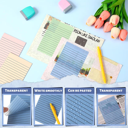 Yinder 6 Pack 180 Sheets Pastel Transparent Sticky Notes Translucent Clear Lined Self Sticky Note, Back to School Gifts for Bible Tabs, Book Tabs, School Supplies, Office, 4 x 6 Inch (Light Color)