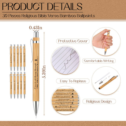 Kisston 30 Set Christian Gift Bulk - Bible Verse Inspirational Notepads, Bamboo Ballpoint Pens & Wooden Keychains for VBS Religious Party Favors Church Sunday Present