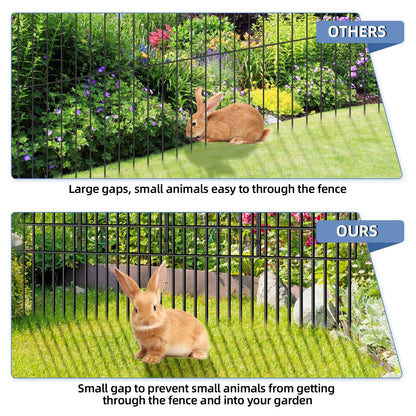 25 Pack Garden Animal Barrier Fence, 17in(H) x27ft(L) No Dig Decorative Fences, 1.5in Spike Spacing Rustproof Metal Garden Fence Border for Dogs Rabbits, Bottom Blocker for Outdoor Yard Patio