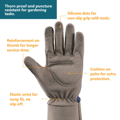 COOLJOB Thorn Proof Rose Pruning Garden Gloves for Men, Long Sleeve Padded Yard Work for Bush, Blackberry, Cactus, Heavy Duty/Puncture Resistant/Machine Washable, Xlarge, Navy