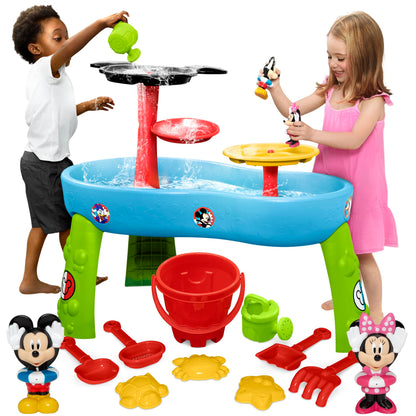 Disney Mickey Mouse Water Table by Delta Children| 3-Tier Water Play Table with 11-Piece Toy Set | Water Sensory Table + Summer Beach Toys for Outside Backyard for Toddlers Ages 2+, Blue