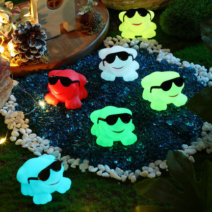 Halloscume 24 Pack Glow in The Dark Rubber Frog Toys for Kids, Floating Squeaky Bath Toys Bulk, Cute Mini Rubber Frogs with Sunglasses, Luminous Party Favors, Birthday Goodie Bag Stuffers for Toddlers