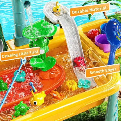 KIZONLY Water Play Table Toy for Toddlers 1-3 4-8 Years Old, Kitchen Sink with Pump and Flowing Water, Fishing Games Outside Sensory Gift Toys for Kids 2 3 4 5 6 7 8 Boys Girls