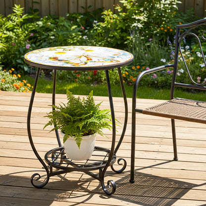 GQIRIL Outdoor Patio Side Table - 14" Metal Small Round Coffee Tables, Flower Butterfly Style Accent Stand End Snack Desk for Indoor Outside Balcony Yard Porch Bedside Poolside Garden Home Decoration