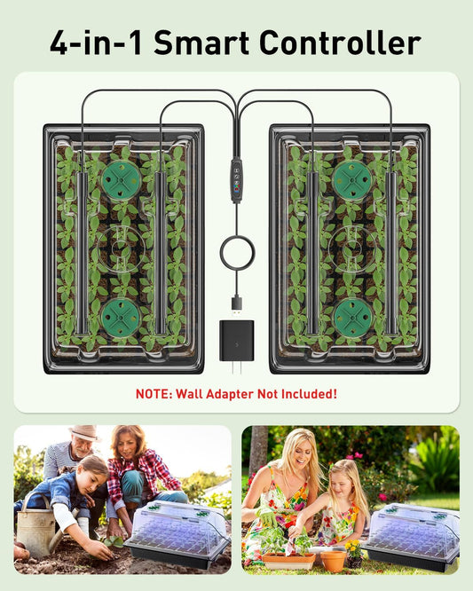Pawfly Seed Starter Trays, 2 Pack 80 Cells Seed Starter Kit with Adjustable Grow Light Bars & 3.5" Humidity Domes, Seeding Tray with Lids, Reusable Plant Germination Trays for Seed Starting