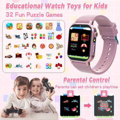 Kids Smart Watches Girls Gift Age 3-12, Kids Watch with 32 Games HD Touchscreen Camera Video Music Audiobook Pedometer Flashlight 12/24 hr Educational Toys Birthday Gift for Girls Ages 5 6 7 8 9 10