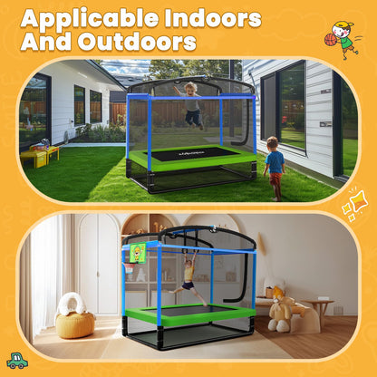 Zupapa 4X6FT Rectangle Trampoline with Basketball Hoop, and Safety Net - Indoor/Outdoor Kids Trampoline for Toddlers Ages 3-6, 220LBS Capacity, Heavy-Duty Galvanized Steel Frame