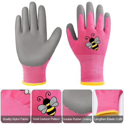 Yumoin 12 Pairs Kids Gardening Gloves Children Yard Work Glove Rubber Coated Garden Gloves for Girls Boys Toddlers Youth Outdoor (Medium (Age 6-8))