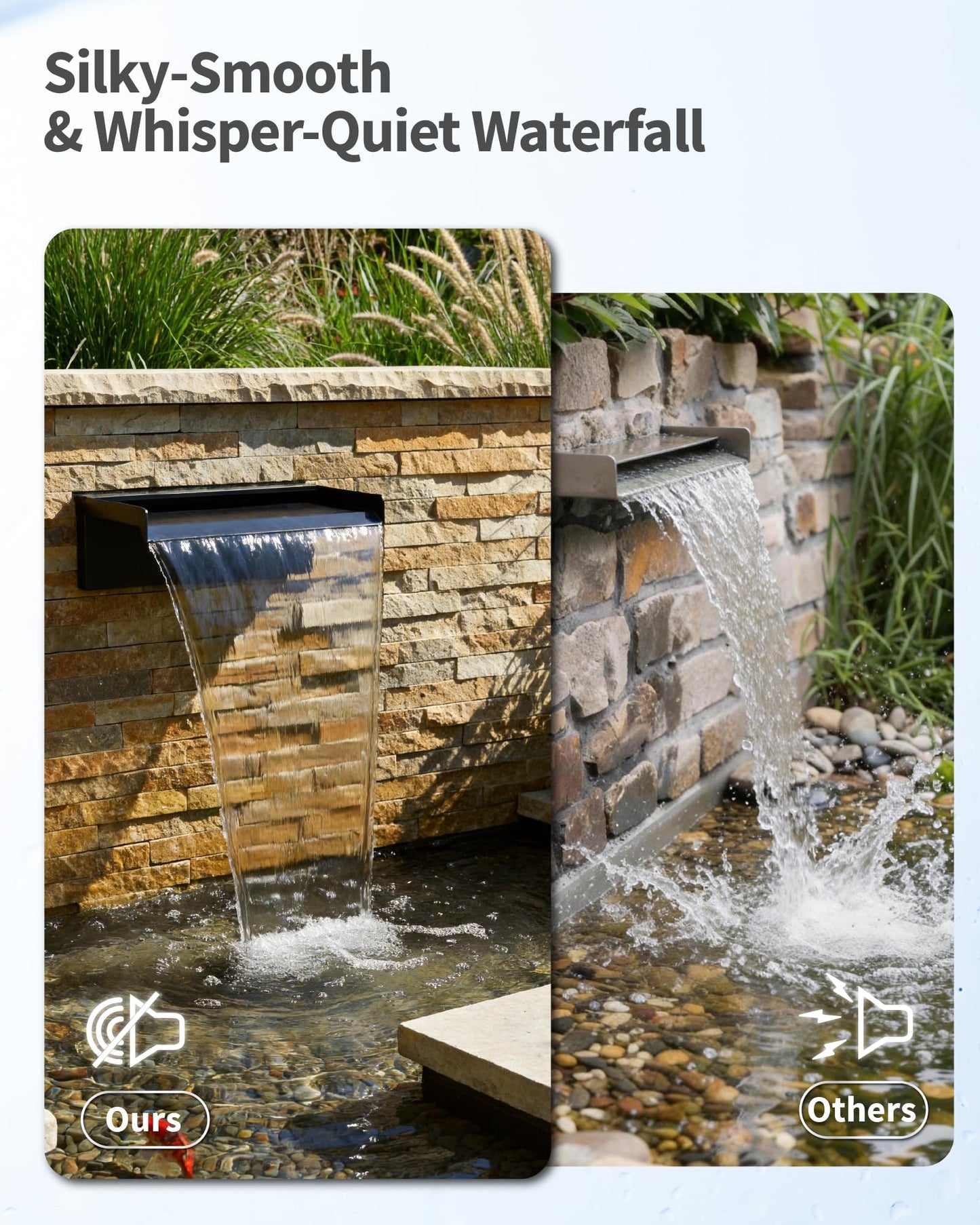 POPOSOAP 12inch Pond Waterfall Spillway with RGB LED Lights & 660GPH Pump Kit - APP/Remote Control, 304 Stainless Steel Pond Spillway with 9.8FT Tubing for Garden Ponds Landscape Water Features-P43DY