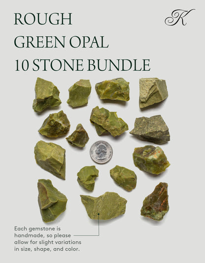 KALIFANO Rough Green Opal 10 Stone Bulk Bundle with Healing & Calming Effects - AAA Grade High Energy Raw Opalo Verde - Reiki Crystal Used for Rock Tumbling and Lapidary (Family Owned and Operated)