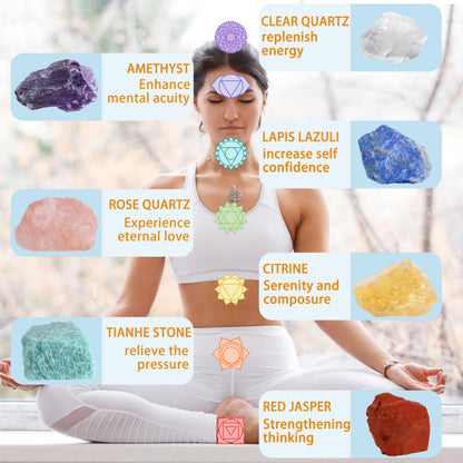 Healing Crystals for Beginners – 7 Chakra Stones and Crystals Healing Collection -Including Amethyst, Rose Quartz, Lapis Lazuli, etc.with Guide Book, Natural Raw Crystals for Meditation