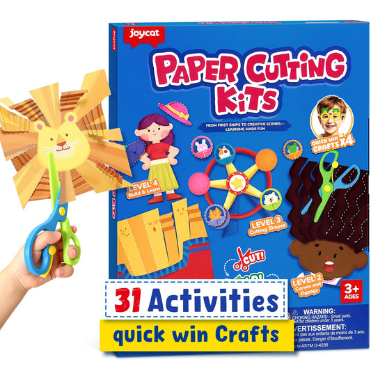Toddler Scissor Skills Activity Book, 4 Progressive Levels to Learn Cutting for Kids Ages 3-6, 27 Fun Crafts with Child-Safe Scissors, Develop Fine Motor Skills, Ideal Christmas Gift & Arts and Crafts