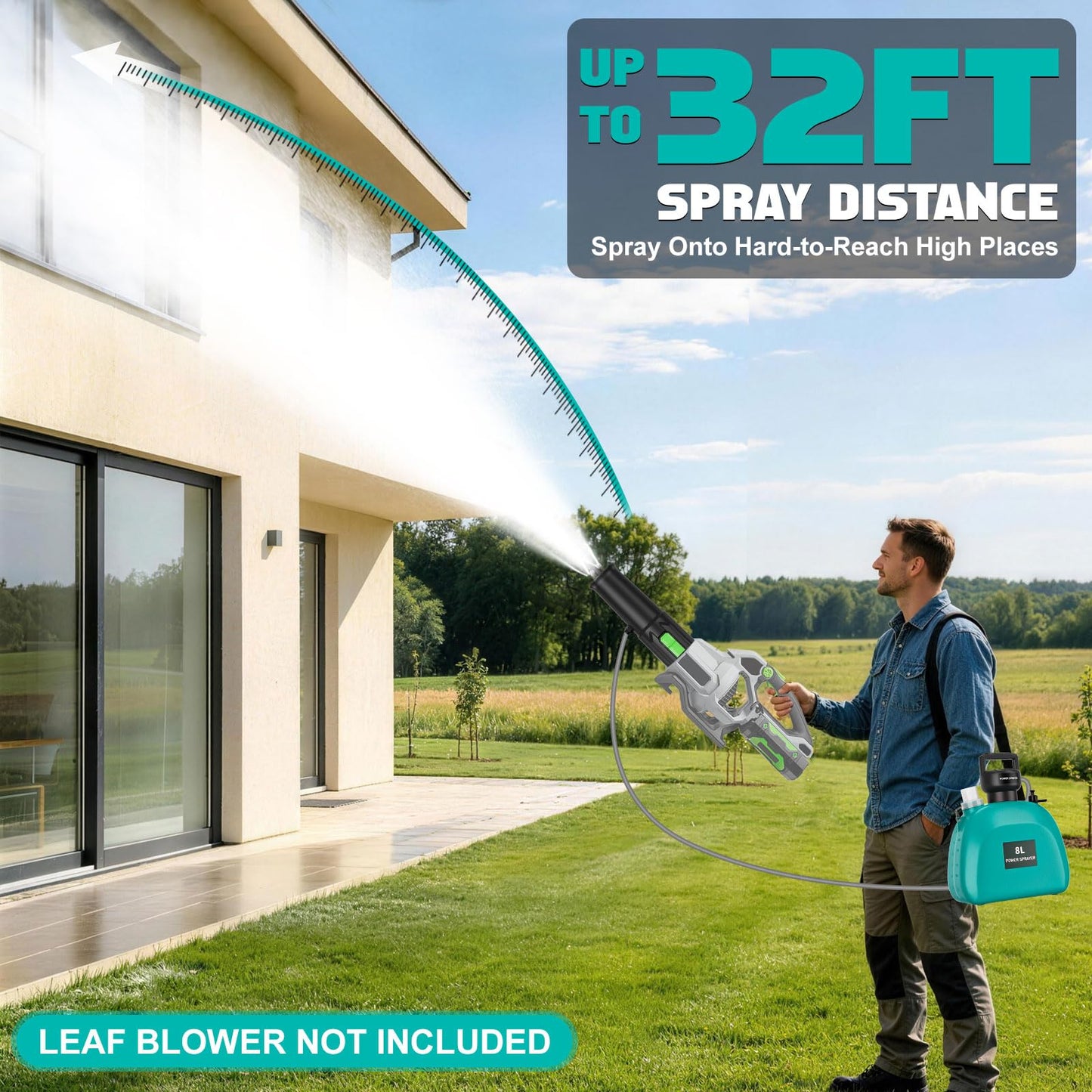 Battery Powered Sprayer Compatible For EGO Leaf Blower 530 575 580 615 650 765 670 Models(NO Blower), 2.1Gal Electric Mist Sprayer With Blower Nozzle, UP 32FT Spray Distance For Large Garden Lawn Yard