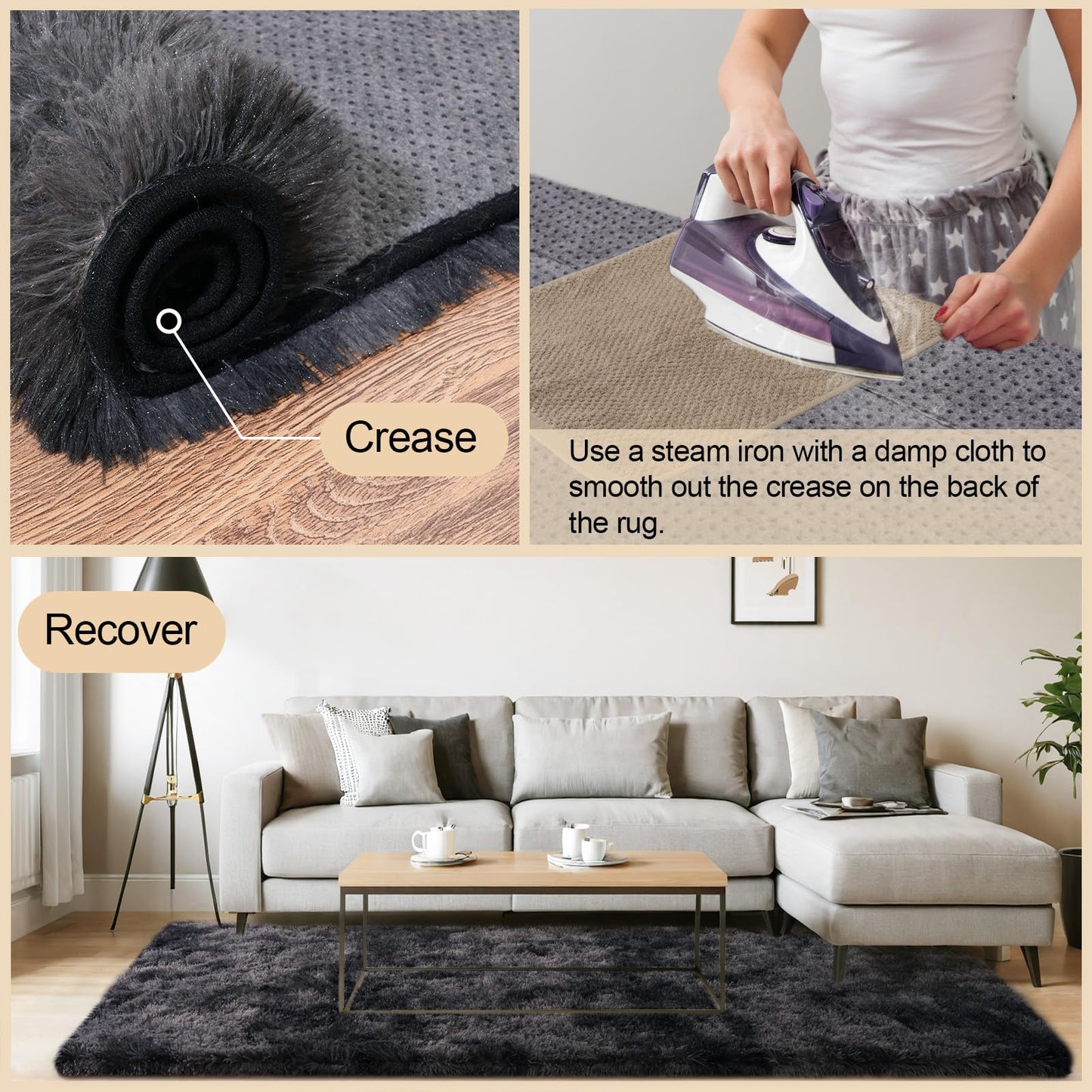 Mugorn 3x5 Rugs for Bedroom, Fluffy Area Rugs for Living Room, Soft Shag Kids Rug Small Carpet with 4 Non-Slip Rug Pads (Black Grey Tie-Dyed, 3ft x 5ft)
