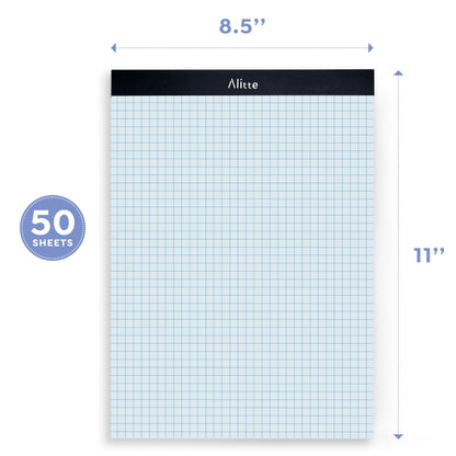 Alitte Graph Paper Pad, Pack of 3, White Letter Size - 4x4 Quad Grid Paper, With Blue Lines - Easy-Tear Perforations, 11x8.5 Cardboard Backing - Graph Notepads for School, Office -50 Sheets per Pad