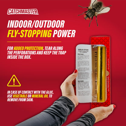 Catchmaster Gold Stick Fly Trap 4-Pk, Bug & Fruit Fly Traps for Indoors & Outdoors, Premium Adhesive Mosquito, Gnat, & Bug Catcher, Insect Killer, Bulk Pest Control for Home