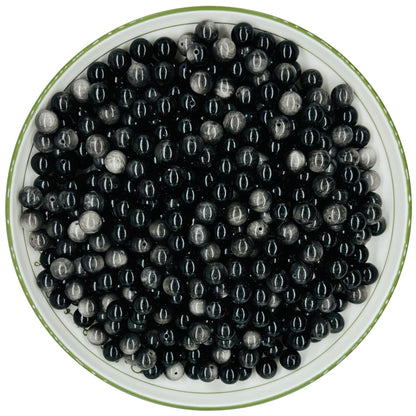 WHNKFB 6mm 100PCS Natural Silver Sheen Obsidian Round Beads, Metallic Luster Loose Gemstone Beads for Jewelry Making Craft - 4mm 6mm 8mm 10mm Options with Free Elastic Cord