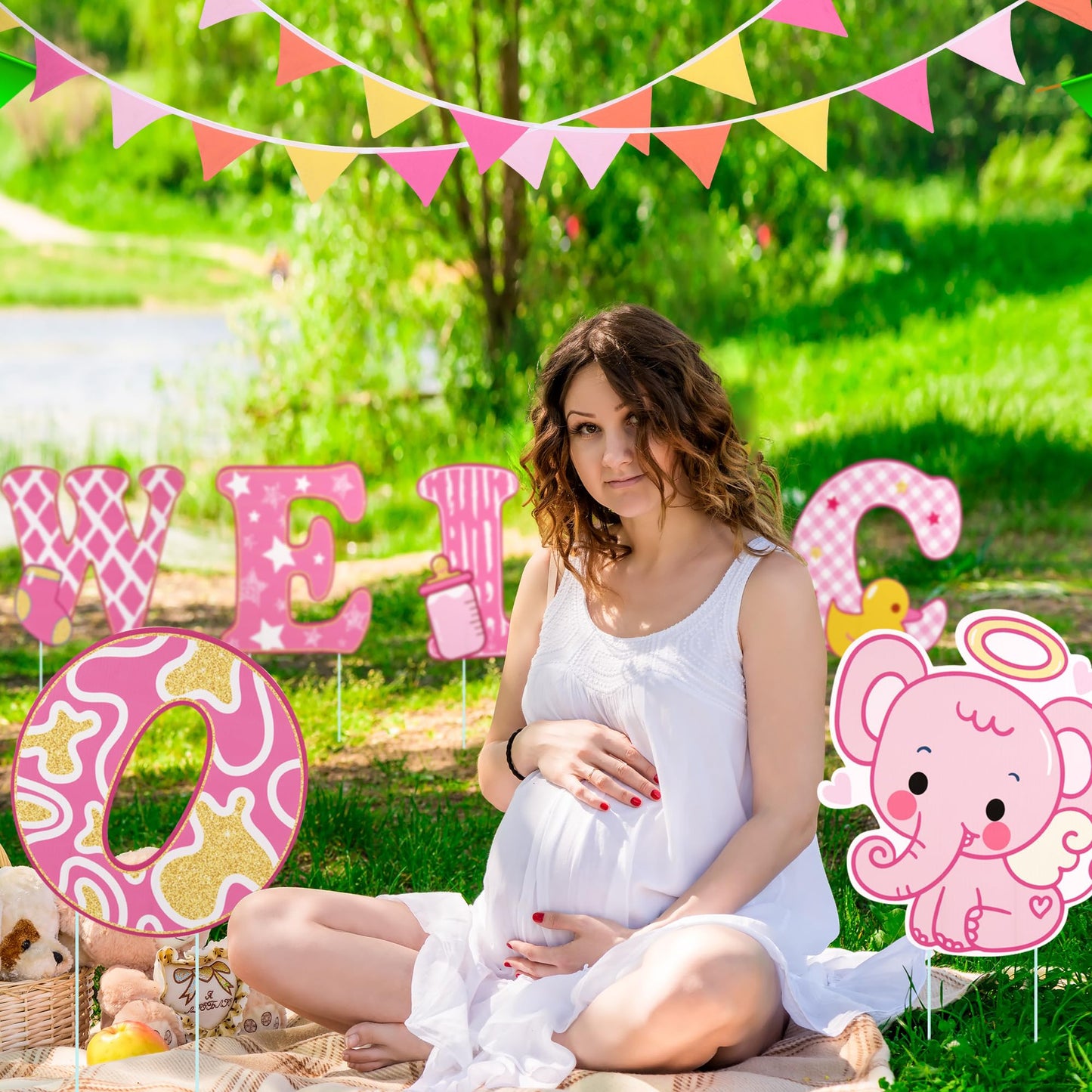 13 Pcs Baby Shower Yard Sign with Stakes, 12 Inch Its A Girl Lawn Garden Sign Gender Reveal Outdoor Decoration Welcome Home Baby Girl Party Supplies (Pink)