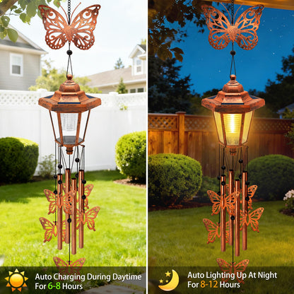 Large Solar Butterfly Wind Chimes, Gift for Women Mom Grandma Wife Sister Daughter Neighbor, Classic Bronze Wind Chimes With Wind Catcher, Solar Decor Lights For Outdoor Garden Patio Yard Porch Window