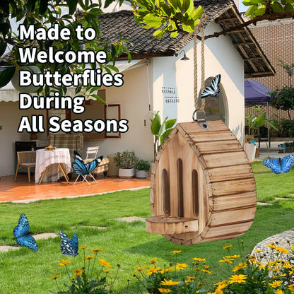 Butterfly House Butterfly Habitat Garden - Wooden Butterfies Houses with Feeder Hanging Garden Decoration Natural Nesting Box for Butterflies Bugs Moths & Lacewings