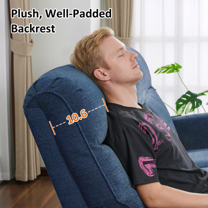 MCombo Compact Wall Hugger Power Recliner Chair for Small Spaces, Dual USB-A/C Ports, Rolled Arm Recliner for Living Room & RV, Fabric PR520 (Fabric, Navy Blue, Small)