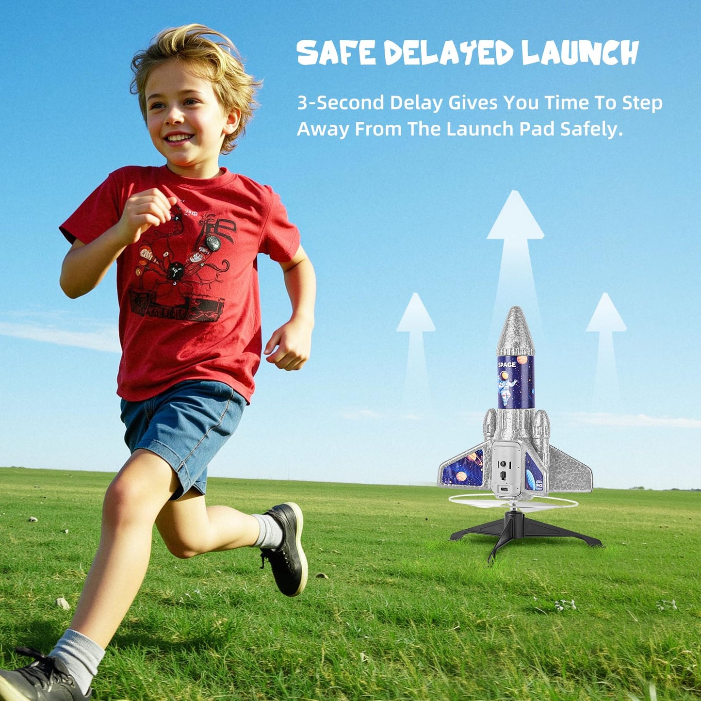 VisionX Kids Rocket Launcher Toy, 2nd Gen Improved Design, Launch Up to 200ft, Auto-Launch Rocket Toy with Parachute, Outdoor Toys for Kids 5-13, for Boys & Girl, Gray