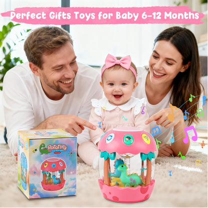 M SANMERSEN Baby Girl Toys 6-12 Months, Dinosaur Rotating Light Up Musical Baby Toys for 0-6 12-18 Months Newborn Infant Crawling Tummy Time Toys, Birthday Easter Gifts for Baby Girls- Pink