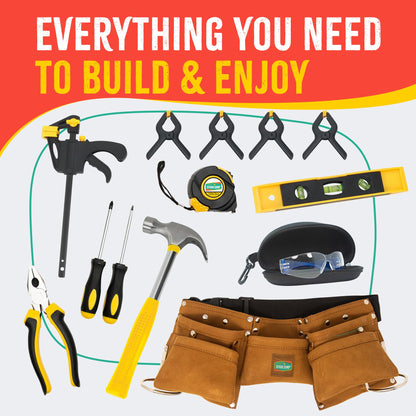 SparkJump Deluxe Kids Tool Set, Real Tools with Tool Belt & Tool Box, Beginner Tool Kit for Boys & Girls Ages 6 & Up, Brown Ultimate Tool Set