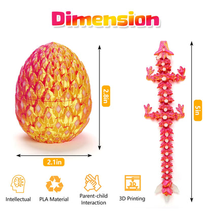 4 Pcs 3D Printed Dragon Glow in The Dark with Eggs, Easter Basket Stuffers Dinosaur Fillers Eggs Fidget Toys for Kids, Birthdays, Christmas, Easter Decorations Gifts Indoor Outdoor for Girls Boys