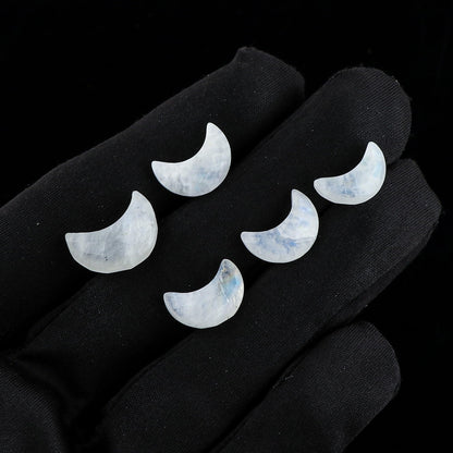CRYSTALIS 5pcs Natural Rainbow-Moonstone, Facet-Half-Moon Loose Gemstone, Wholesale Bulk Cabochons, Jewelry Making Supply, Chakra Healing Polished Stones, Wire Wrapping, DIY, Gem Collection