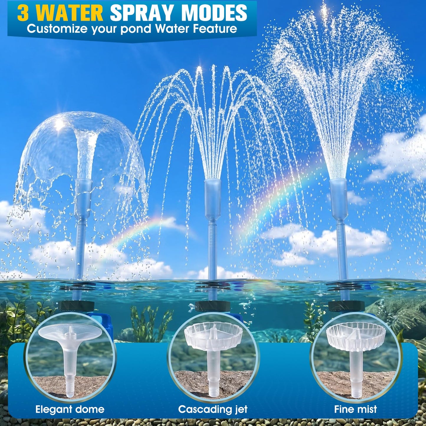 2026 Patented Pond Filter with Pump Fountain Lights, 2-in-1 Pond Filter with Pond Pump and Fountain Kit,Pond Filter Fountain for Koi Pond Filters System, Auto Water Sensor, 16ft Hose-Dark Blue