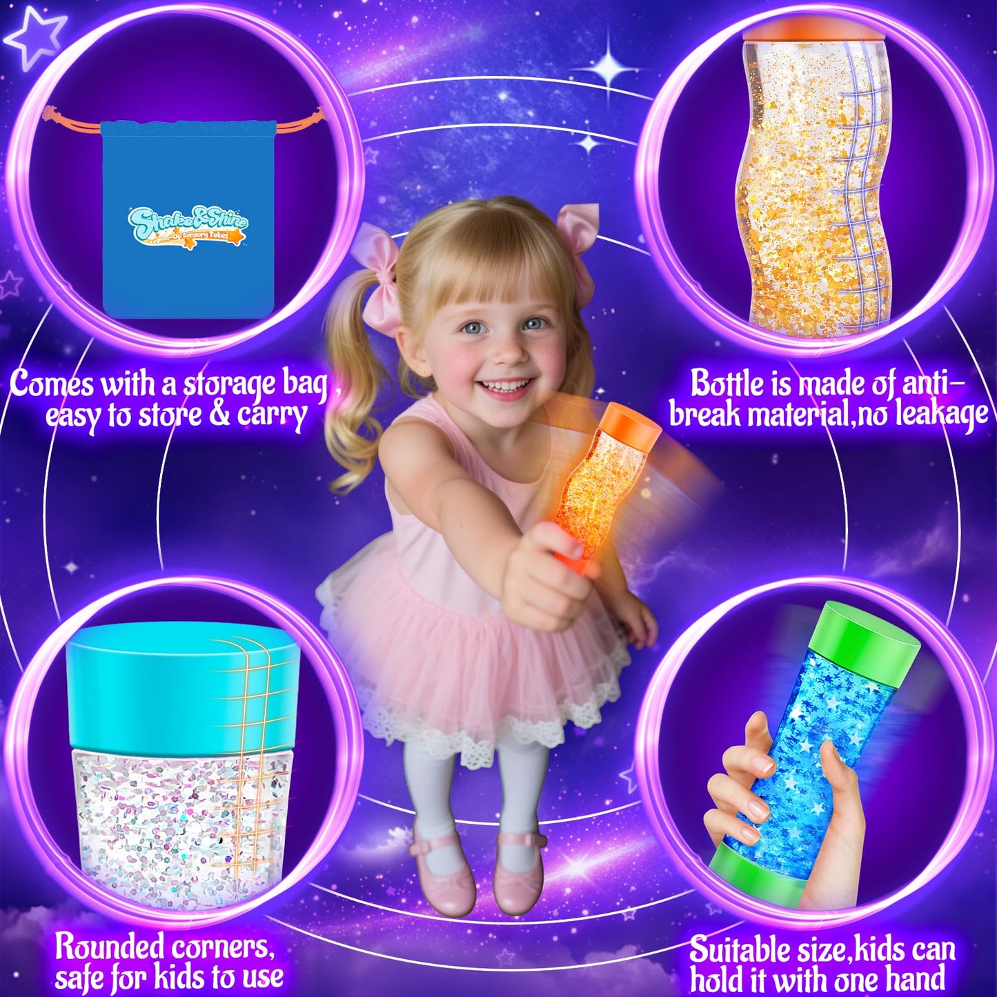 Subao 3 Pack Light Up Sensory Tubes Anxiety Relief Items,Fidget Toys for Kids & Adults,Sensory Toys for Kids with Autism Calm Down Corner Supplies,Preschool & Kindergarten Classroom Must Haves