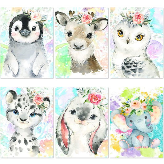 Containlol 6 Pcs Diamond Art Kits for Kids Cute Animals DIY Diamonds Art for Adults Beginners 5d Full Round Drill Diamond Painting Kit for Gift Home Wall Decor 14 X10 Inch